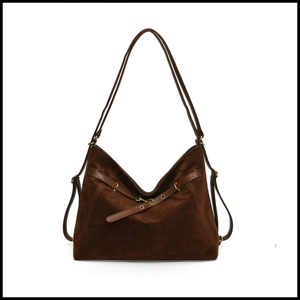 Vintage Suede Tote Bag Convertible Backpack Hobo Purse Slouchy Retro Style